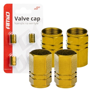 Set 4 capacele auto pentru ventil, din aluminiu, model Hexagon, culoare Galben - Img 1