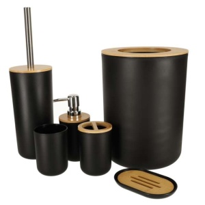 Set Elegant pentru baie format din 6 piese, ABS + lemn, culoare negru/maro - Img 8