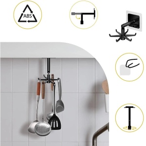 Umeras rotativ de bucatarie cu 6 carlige, material ABS, lungime 11 cm, culoare Negru - Img 2