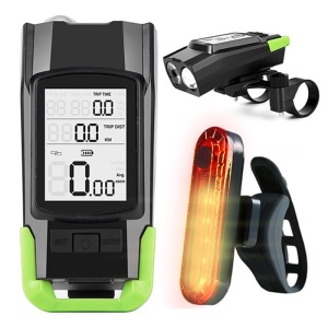 Vitezometru Digital cu lampa Fata + Spate si Claxon, waterproof, pentru bicicleta, model AVX-WT-BK-1718B - Img 1