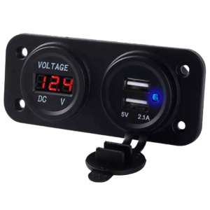 Voltmetru cu 2 x porturi incarcare USB, pentru vehicule offroad, ATV, SSV, quad, moto sau utilaje agricole, alimentare 12V - Img 1