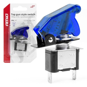 Comutator iluminat (intrerupator) cu protectie, destinatie auto, moto, ATV, SSV, Off-Road, model "TOP GUN", tensiune 12V - 24V, culoare Albastra - Img 1