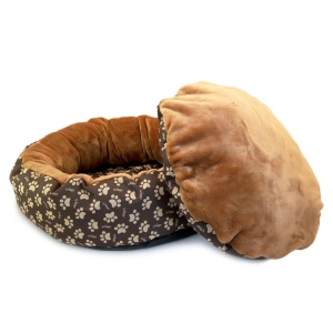 Culcus moale cu perna, pentru caine/pisica, culoare crem-maron, impermeabil, baza antiderapanta, 50 cm - Img 2