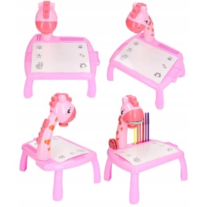 Masa Muzicala de Desen pentru copii cu Proiector, model Girafa, culoare Roz, 24 imagini, AVX-WT-222-2-PINK-GIRAFFE - Img 4