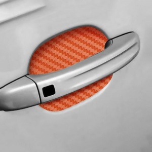 Set 4 bucati protectie zgarieturi manere usa din autocolant carbon 3D Orange - Img 1