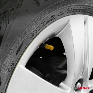 Set 4 capacele auto pentru ventil, din aluminiu, model Hexagon, culoare Galben - Img 2
