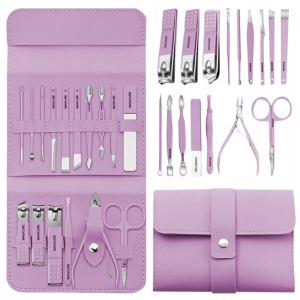 Set Manichiura si Pedichiura 16-in-1 cu plic din piele ecologica, model "MANI-CUT PINK", culoare Roz - Img 1