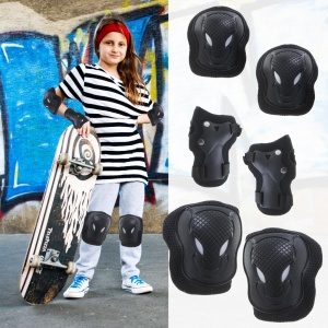 Set pentru copii, 6 x protectii pentru genunchi, coate si incheieturi (bicicleta, role, skateboard, patine) - Img 1