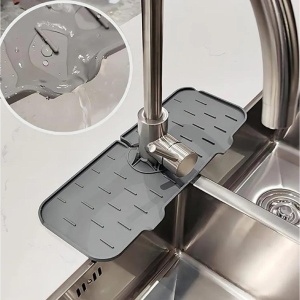 Covoras din silicon anti-picurator pentru lavoare, dimensiune 36,5 x 14 cm, culoare Gri - Img 1