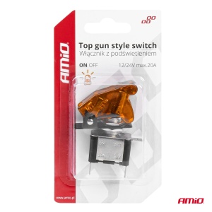 Comutator iluminat (intrerupator) cu protectie, destinatie auto, moto, ATV, SSV, Off-Road, model "TOP GUN", tensiune 12V - 24V, culoare Orange - Img 5