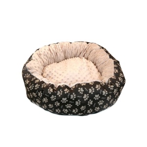 Culcus moale cu perna, pentru caine/pisica, Model Minky, culoare crem-maro, impermeabil, baza antiderapanta, 50 cm - Img 1