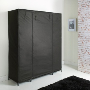 Dulap XXL pentru haine din material textil si schelet metalic, 12 rafturi (11 + 1 spatiu pentru umerase haine), culoare Neagra - Img 2
