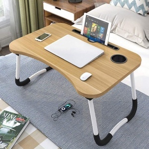 Masa pentru Laptop plianta din MDF, dimensiune 60 x 39,5 cm, cu suport pahar si telefon - Img 1