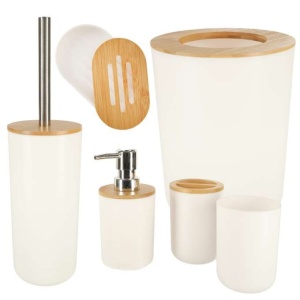 Set Elegant pentru baie format din 6 piese, ABS + lemn, culoare alb/maro - Img 8