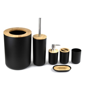 Set Elegant pentru baie format din 6 piese, ABS + lemn, culoare negru/maro - Img 2