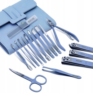 Set Manichiura si Pedichiura 16-in-1 cu plic din piele ecologica, model "MANI-CUT BLUE", culoare Albastra - Img 3