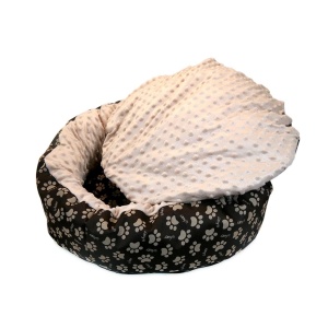 Culcus moale cu perna, pentru caine/pisica, Model Minky, culoare crem-maro, impermeabil, baza antiderapanta, 50 cm - Img 2