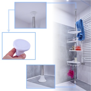 Organizator baie, raft de baie de tip "coltar" cu brat telescopic, cu 4 etajere si suport pentru prosop - Img 5