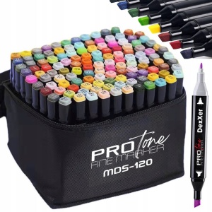 Set 120 Markere Profesionale pentru pasionatii de desen, cu cap dublu gros - subtire, cu geanta de depozitare, model AVX-WT-MDS-120 - Img 2