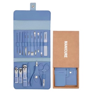 Set Manichiura si Pedichiura 16-in-1 cu plic din piele ecologica, model "MANI-CUT BLUE", culoare Albastra - Img 4
