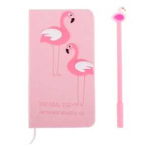 Set Cadou pentru Copii, Caiet cu Flamingo finisat cu piele ecologica + Pix cu Flamingo - Img 3
