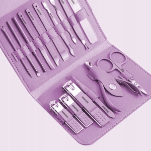 Set Manichiura si Pedichiura 16-in-1 cu plic din piele ecologica, model "MANI-CUT PINK", culoare Roz - Img 2