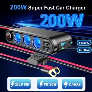 Dispozitiv Auto Premium 3in1, Splitter Bricheta, Incarcator USB/USB-C, Voltmetru Digital, alimentare 12V-24V - Img 2