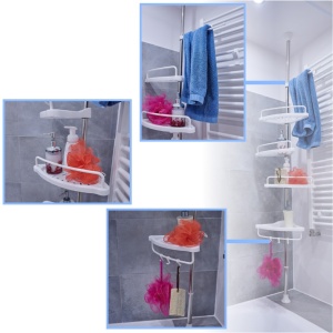 Organizator baie, raft de baie de tip "coltar" cu brat telescopic, cu 4 etajere si suport pentru prosop - Img 7