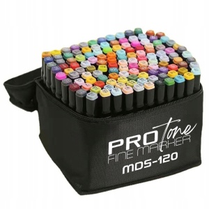 Set 120 Markere Profesionale pentru pasionatii de desen, cu cap dublu gros - subtire, cu geanta de depozitare, model AVX-WT-MDS-120 - Img 4