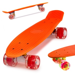 Skateboard Penny Board pentru copii cu roti din cauciuc, iluminate LED, culoare Orange - Img 1