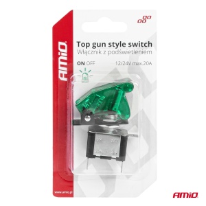Comutator iluminat (intrerupator) cu protectie, destinatie auto, moto, ATV, SSV, Off-Road, model "TOP GUN", tensiune 12V - 24V, culoare Verde - Img 5