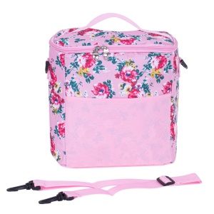 Geanta termoizolanta pentru picnic sau plaja, capacitate 11l, culoare Roz cu flori - Img 8