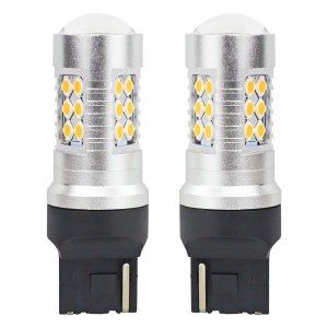 Set becuri auto cu LED CANBUS, 3030, 24SMD, compatibil T20, 7440, WY21W, Portocaliu, 12V / 24V, destinat competitiilor auto sau off-road - Img 1