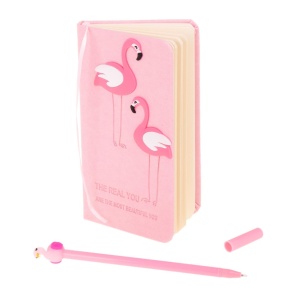 Set Cadou pentru Copii, Caiet cu Flamingo finisat cu piele ecologica + Pix cu Flamingo - Img 5