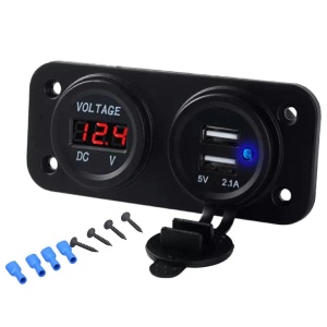Voltmetru cu 2 x porturi incarcare USB, pentru vehicule offroad, ATV, SSV, quad, moto sau utilaje agricole, alimentare 12V - Img 2