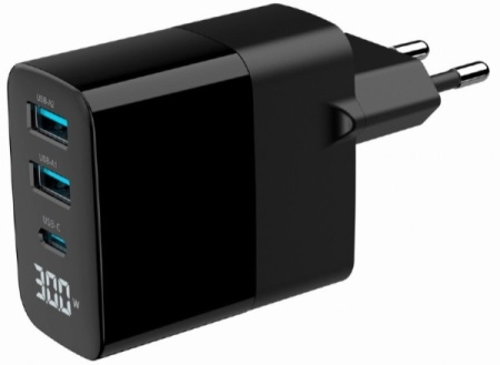 Punjač 30W za mobilni 3-port (2xUSB-A+ USB-C), LCD, Gembird TA-UC-PDQC30LCD- BK-02, black