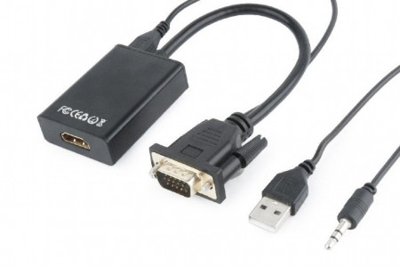 Adapter VGA na HDMI plus audio Gembird A-VGA-HDMI-01, VGA adapter cable, 0.15 m, crni