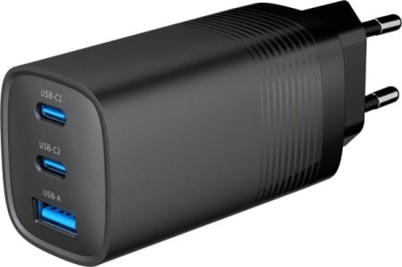 Punjač 65W za mobilni USB A plus 2 x USB Type C QC 65W, 3A, TA-UC-PDQC65-01-BK