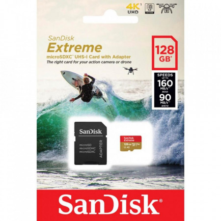 SanDisk SDXC Micro Extreme 160MB/s +SD Adapter, 4K video, GoPro, 128GB ili 64GB