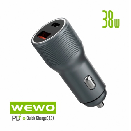 AUTO Punjač Type C, WEWO C-39, PD + USB (38W/3A)