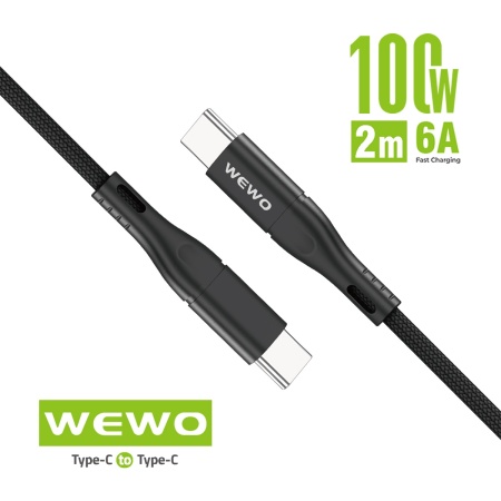 Kabl Type C na TYPE C 100W, USB Data Cable WEWO CA-48 textile FAST PD 100W/6A, duž. 2m