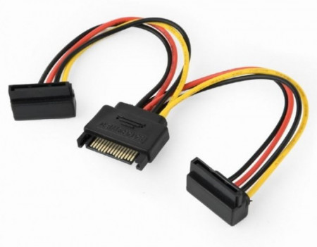 SATA power splitter cable with angled (90) output connectors, 0.15 m, Gembird CC-SATAM2F-02
