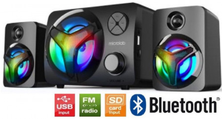 Bluetooth zvučnici 2.1 Microlab U210, 11W, USB Napajanje, aux in 3.5mm, SD, FM radio, 7 Led osvetljenja