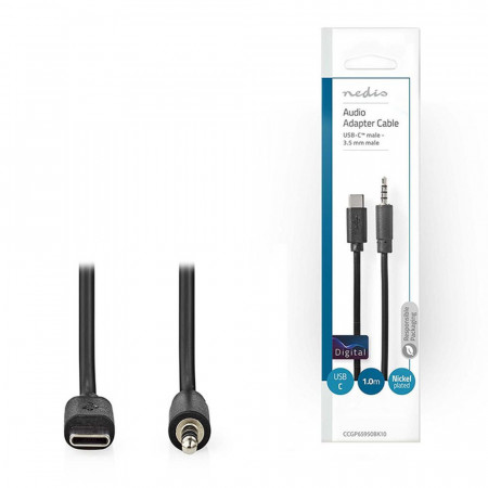 Audio adapter USB type-C na 3.5 mm stereo muški, Nedis CCGP65950BK10, duž. 1 m