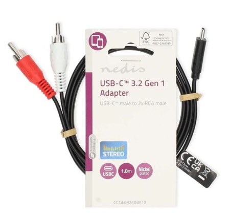 USB Type-C na 2xRCA, Gembird CCGL64240BK10, duž.1m