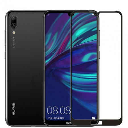 Zaštitno staklo za Huawei Y7 Prime, Y7 Pro 2019 Glass 5D FULL GLUE, ZAKRIVLJENO crni rubovi