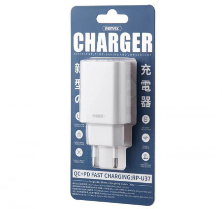 Punjač za mobilni USB plus USB Type C QC 3.0 18W, Remax RP-U37