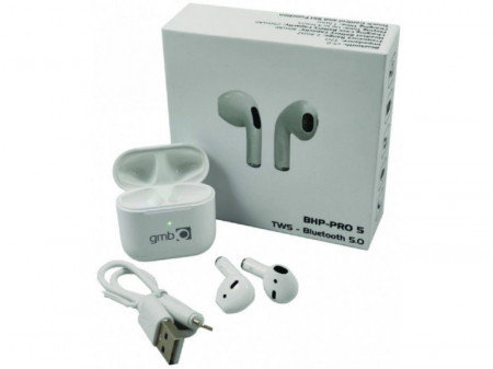 Slušalice Bluetooth 5.0 Gembird BHP-PRO 5, bežične bubice sa mikrofonom bele,