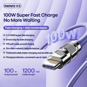 Kabl Type C na TYPE C 100W, REMAX RC-C055 WEFON ELASTIC sa LED lampicom, dužina 1.2m - Img 5