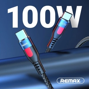 Kabl Type C na TYPE C 100W, USB Data Cable REMAX RC-187c LESU PRO ALUMINIUM PD 100W FAST CHARGE Type-c na Type-C crni, duž. 1m